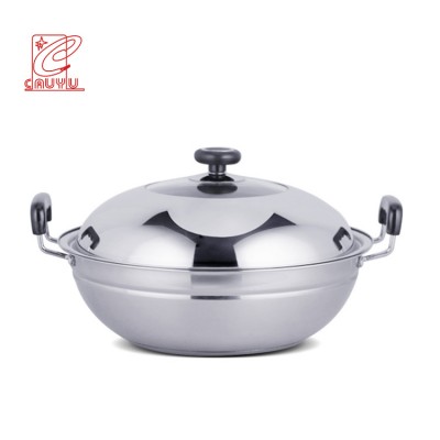 stainless steel wok pan with steamer plate 34/36cm frying pan with double handle