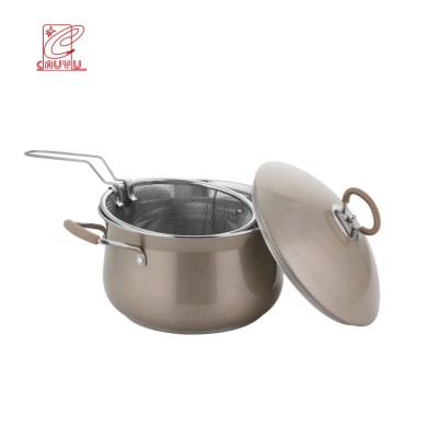 Modern Colorful Stainless Steel Soup Pot Cookware Kitchen Cooking Pot With Frying Basket