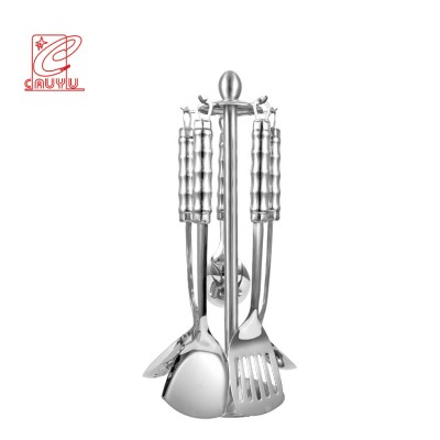 Factory Direct Sell 6Pcs Stainless Steel Kitchen Accessories Cooking Utensil Set With Steel Rack